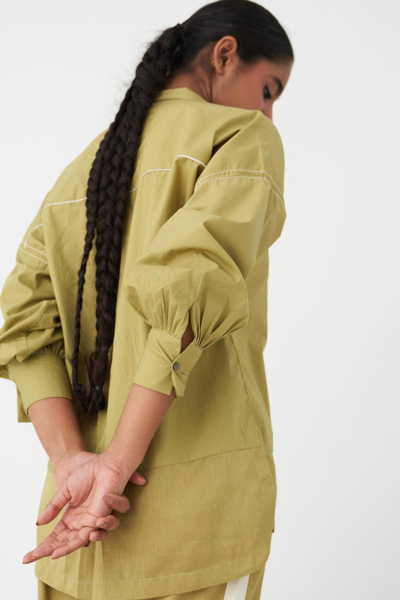 PATCH U-HEM TOP - GREEN poplin by THREE in green color for women in Singapore