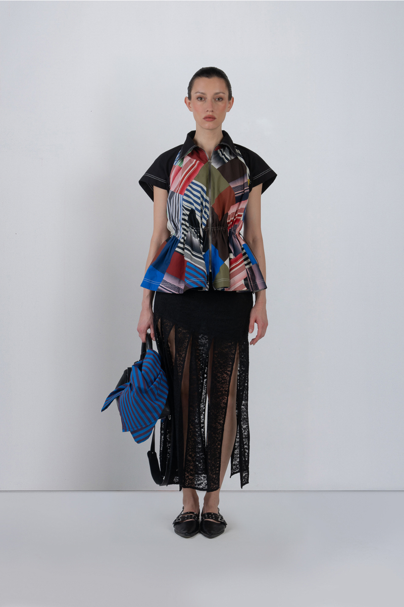 PATCHWORK PARKA TOP - Multicolour top/shirt by Leh Studios in multicolour for women in Singapore