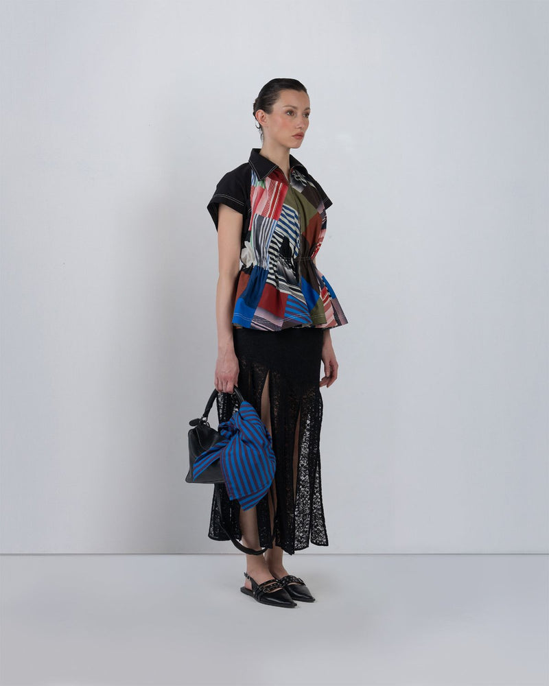 PATCHWORK PARKA TOP - Multicolour top/shirt by Leh Studios in multicolour for women in Singapore
