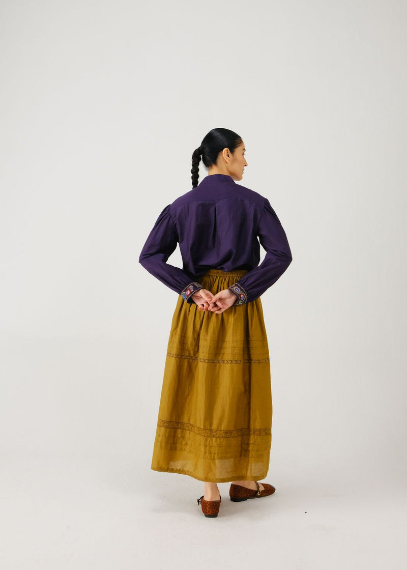Peasant top-Ink band emb. silk by CORD for women in Singapore