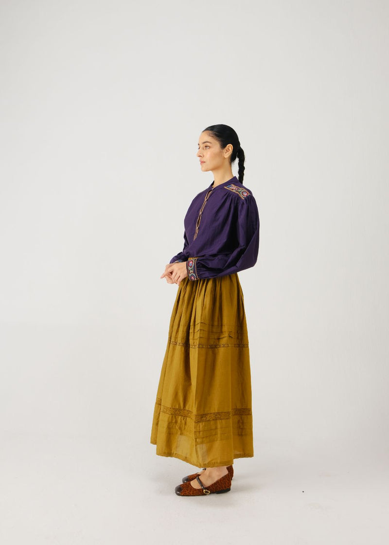 Peasant top-Ink band emb. silk by CORD for women in Singapore