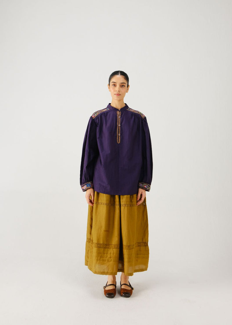 Peasant top-Ink band emb. silk by CORD for women in Singapore