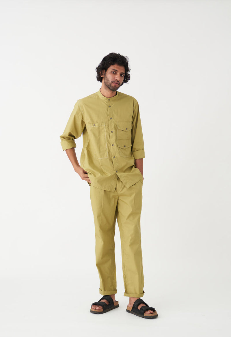 DOUBLE POCKET SHIRT CO-ORD - MOSS GREEN poplin by THREE Men in green color for men in Singapore