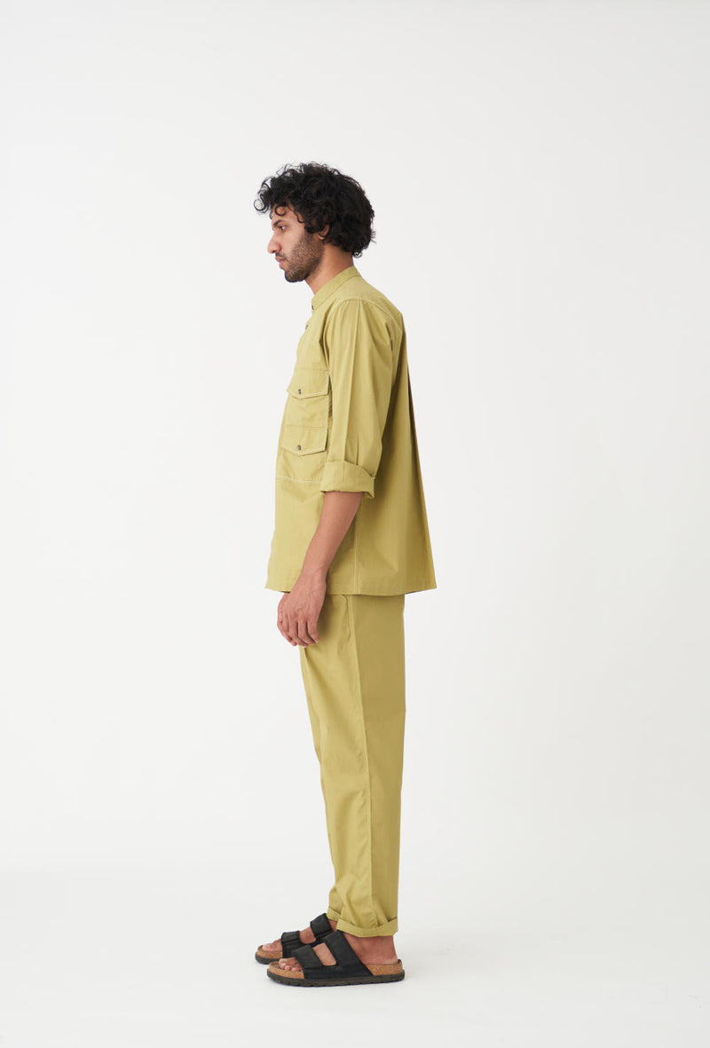 DOUBLE POCKET SHIRT CO-ORD - MOSS GREEN poplin by THREE Men in green color for men in Singapore