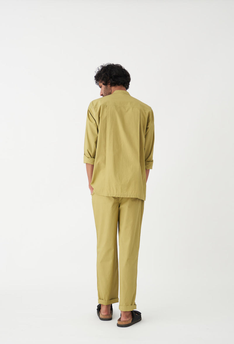 FRONT PLEATE PANT - MOSS GREEN poplin by THREE Men in green color for men in Singapore