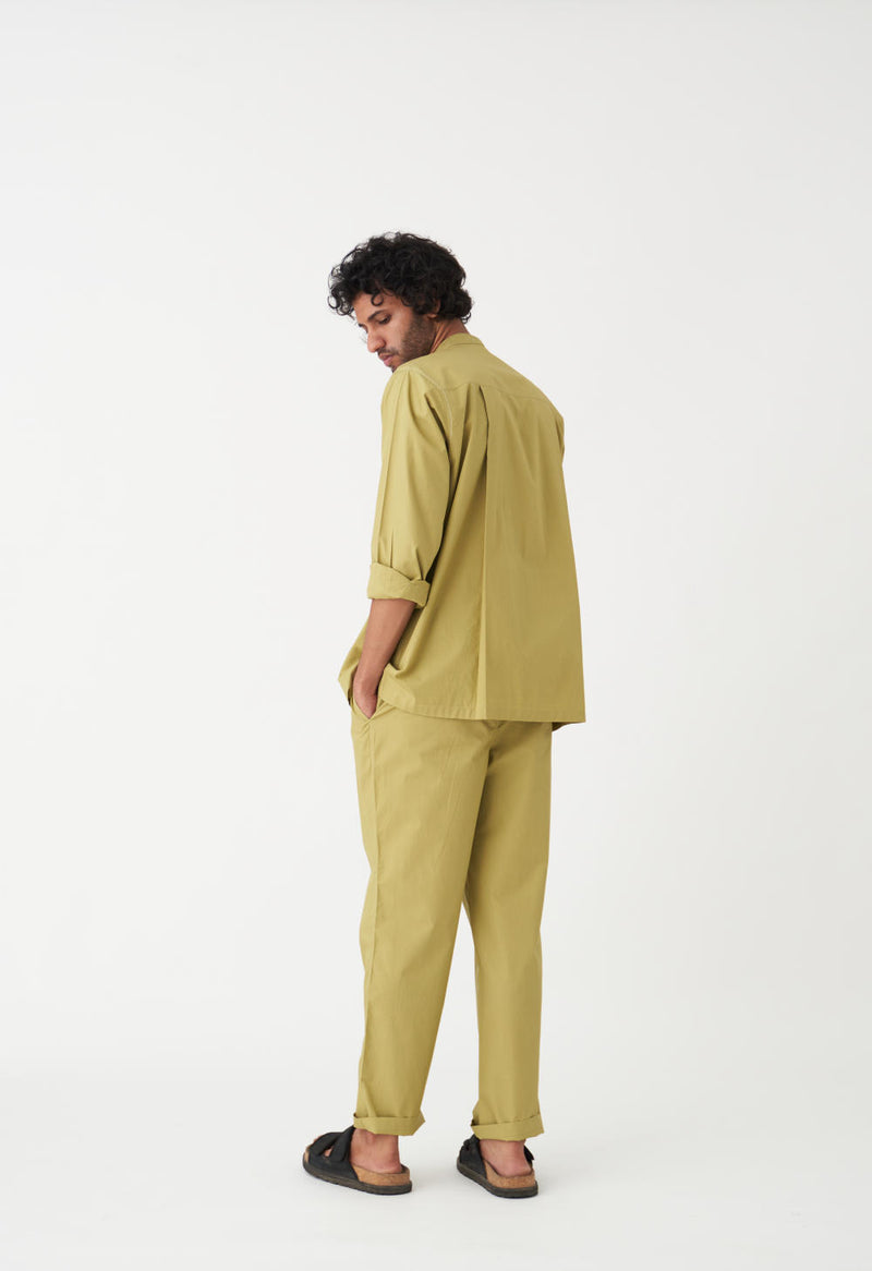 DOUBLE POCKET SHIRT CO-ORD - MOSS GREEN poplin by THREE Men in green color for men in Singapore