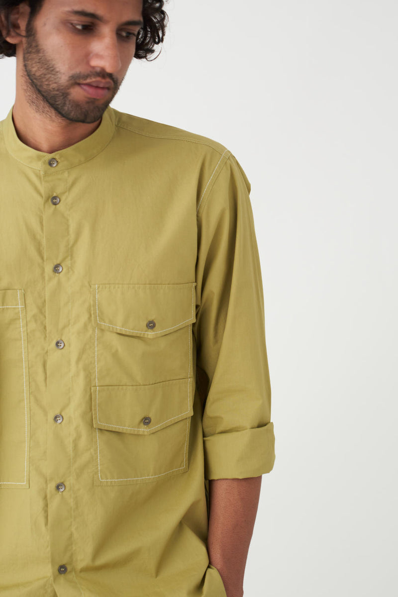 DOUBLE POCKET SHIRT CO-ORD - MOSS GREEN poplin by THREE Men in green color for men in Singapore