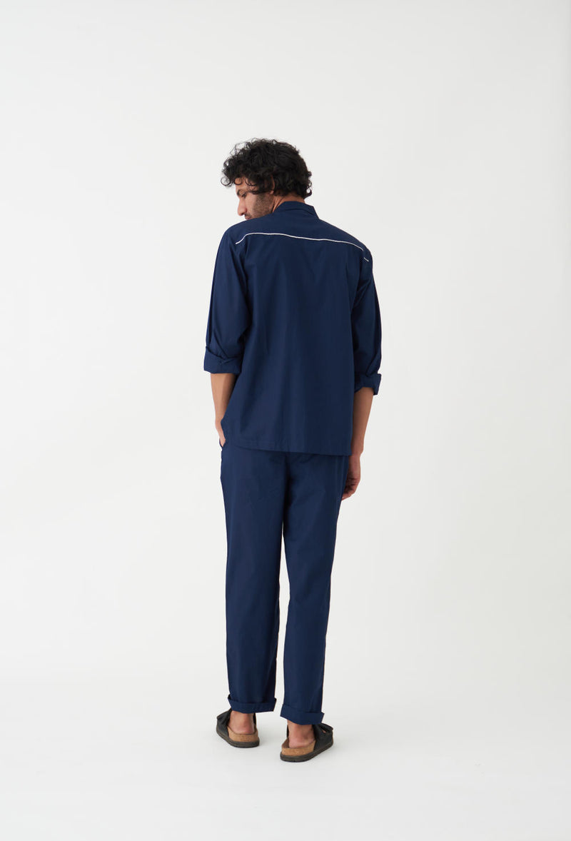 PIPING DETAIL SHIRT - NAVY poplin by THREE Men in navy color for men in Singapore