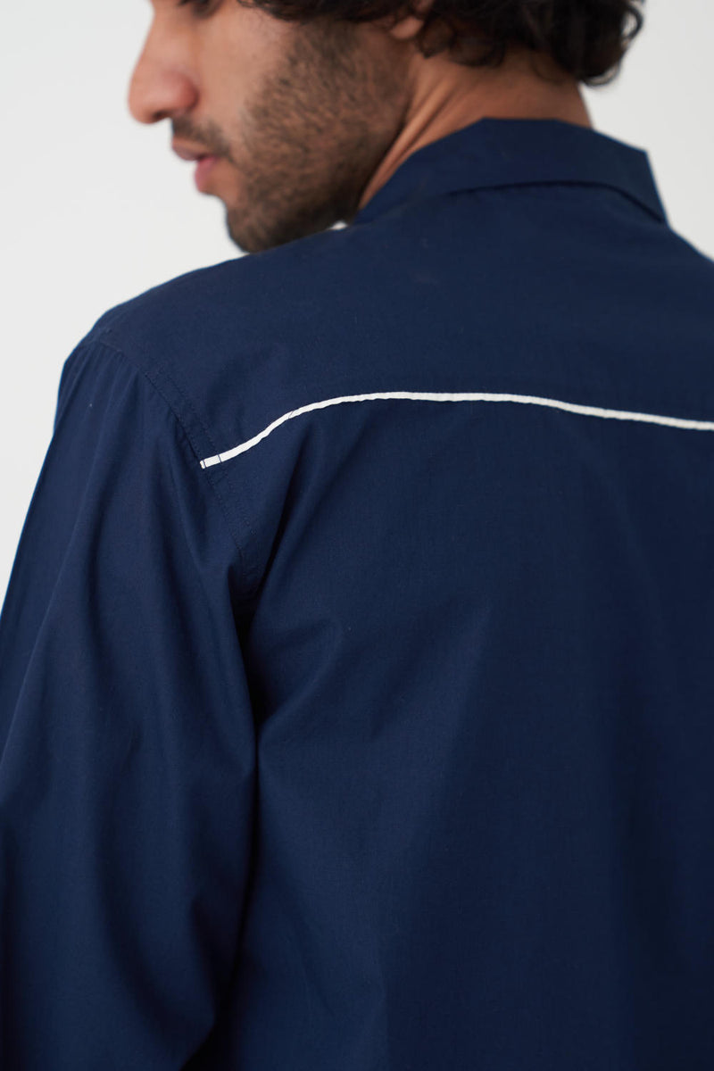 PIPING DETAIL SHIRT CO-ORD - NAVY poplin by THREE Men in navy color for men in Singapore
