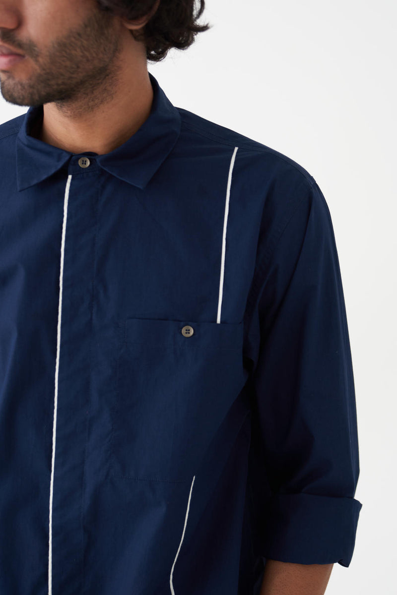PIPING DETAIL SHIRT CO-ORD - NAVY poplin by THREE Men in navy color for men in Singapore