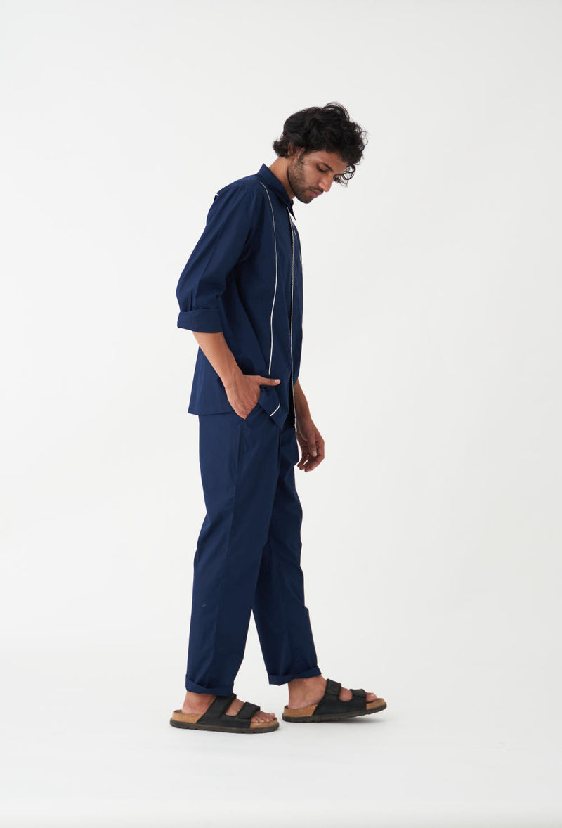 PIPING DETAIL SHIRT CO-ORD - NAVY poplin by THREE Men in navy color for men in Singapore