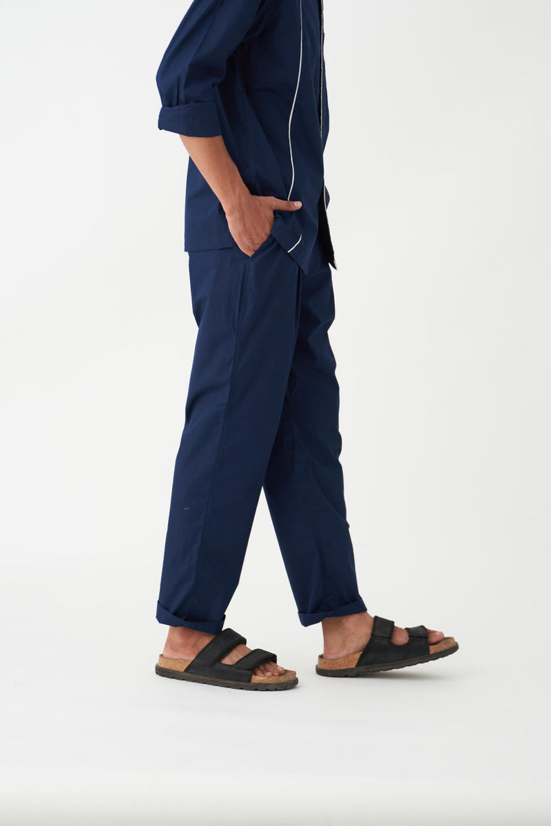 FRONT PLEAT PANT - NAVY - POPLIN poplin by THREE Men in navy color for men in Singapore