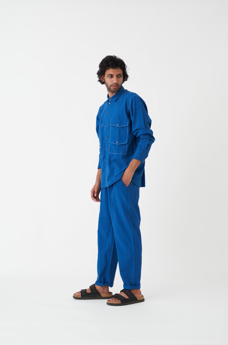 DOUBLE PATCH POCKET SHIRT CO-ORD - ELECTRIC BLUE by THREE Men in blue color for men in Singapore