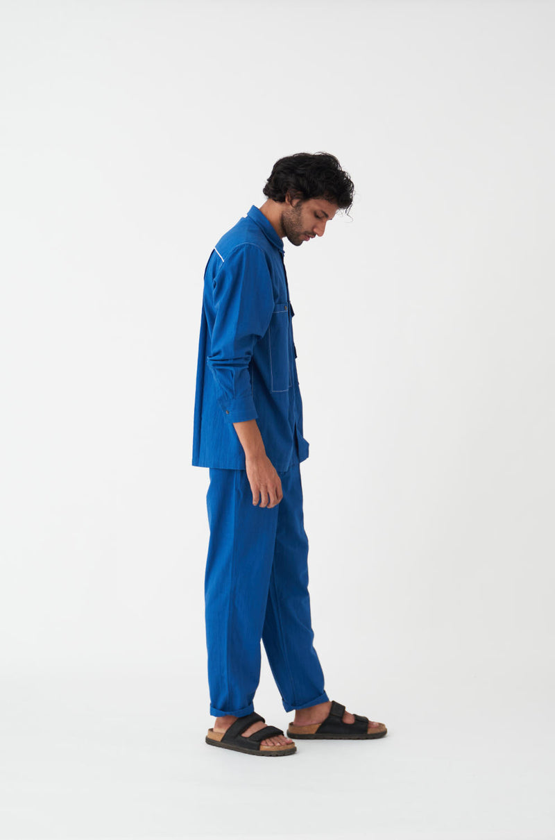 DOUBLE PATCH POCKET SHIRT CO-ORD - ELECTRIC BLUE by THREE Men in blue color for men in Singapore