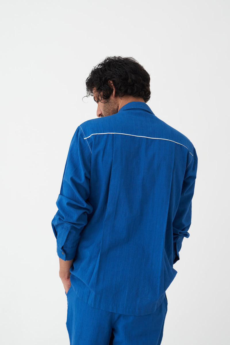DOUBLE PATCH POCKET SHIRT CO-ORD - ELECTRIC BLUE by THREE Men in blue color for men in Singapore