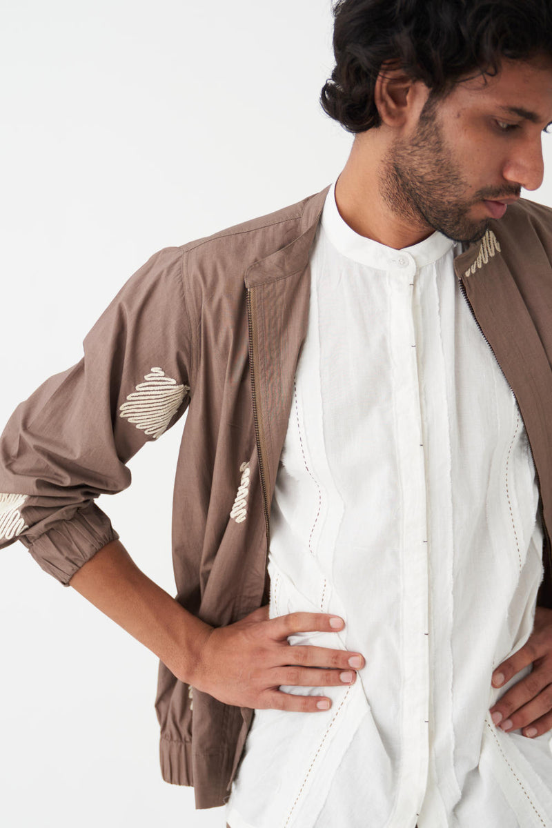 EMB. BOMBER JACKET CO-ORD ( Set Of 3) - CEDAR poplin by THREE Men for men in Singapore