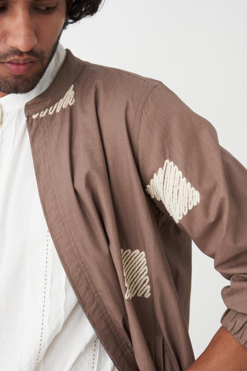 EMB. BOMBER JACKET - CEDAR poplin by THREE Men for men in Singapore