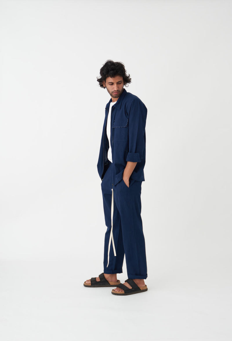 FRONT PLEATED PANT - NAVY by THREE Men in navy color for men in Singapore