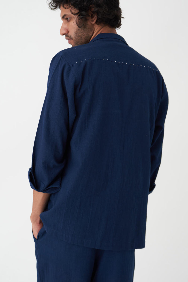 PATCH POCKET SHAKET CO-ORD - NAVY by THREE Men in navy color for men in Singapore