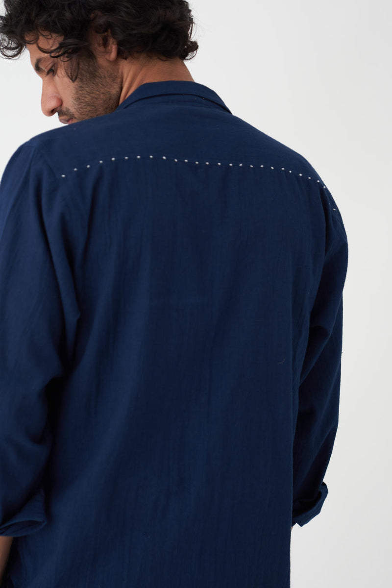 PATCH POCKET SHAKET - NAVY by THREE Men in navy color for men in Singapore