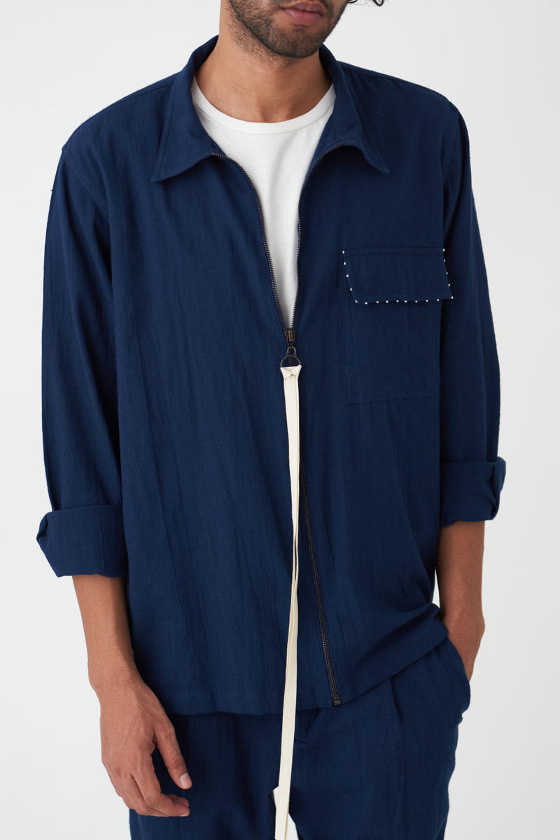 PATCH POCKET SHAKET - NAVY by THREE Men in navy color for men in Singapore