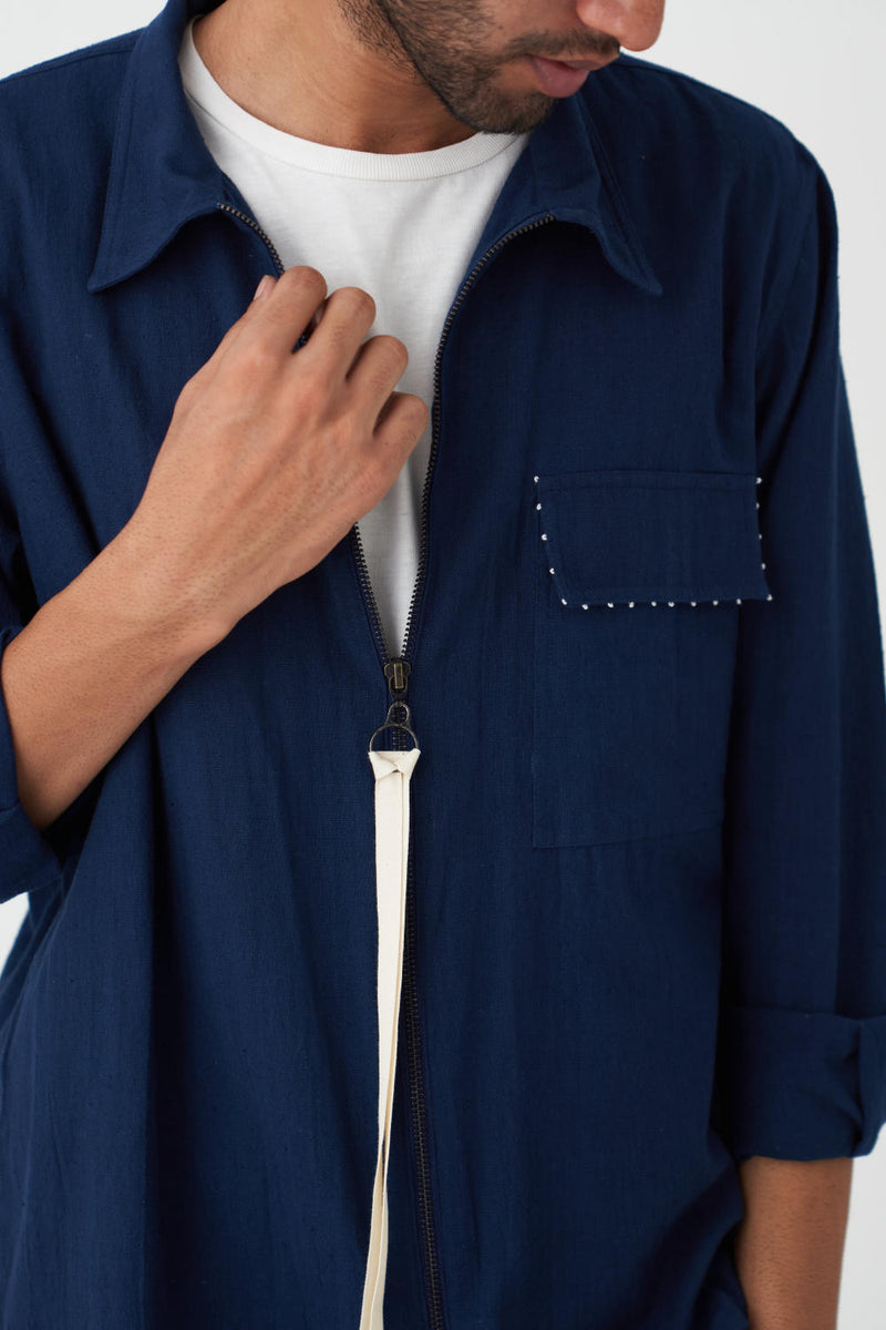 PATCH POCKET SHAKET - NAVY by THREE Men in navy color for men in Singapore