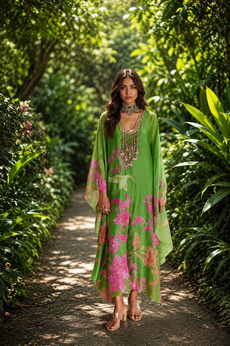 PH-2890 Raye Kaftan organza by Paulmi & Harsh in green color for women in Singapore