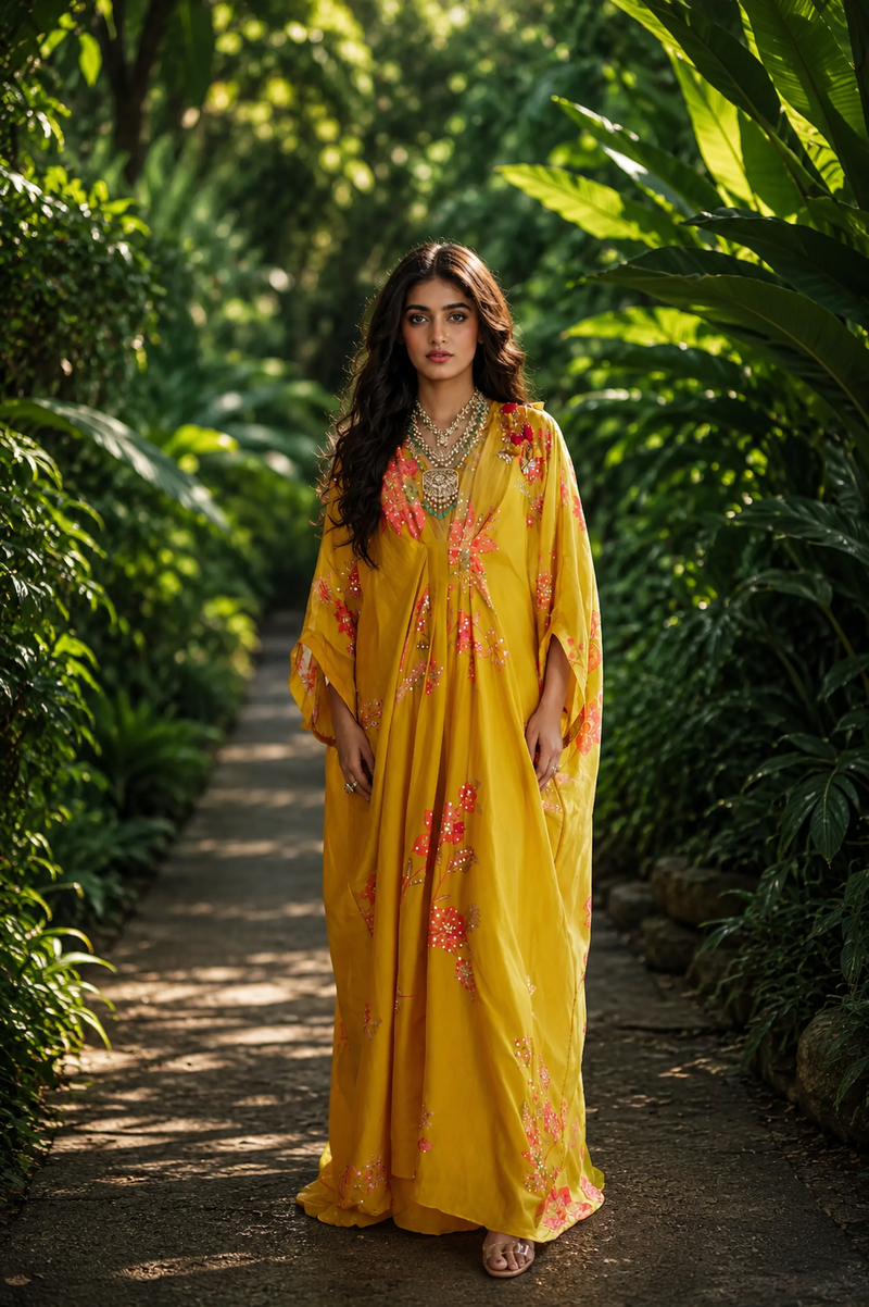 PH-2893 Cres Kaftan organza by Paulmi & Harsh in gold color for women in Singapore