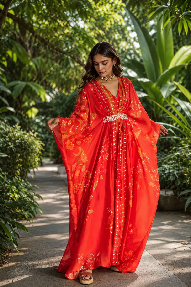 PH-2897 Elin Kaftan organza by Paulmi & Harsh in red color for women in Singapore