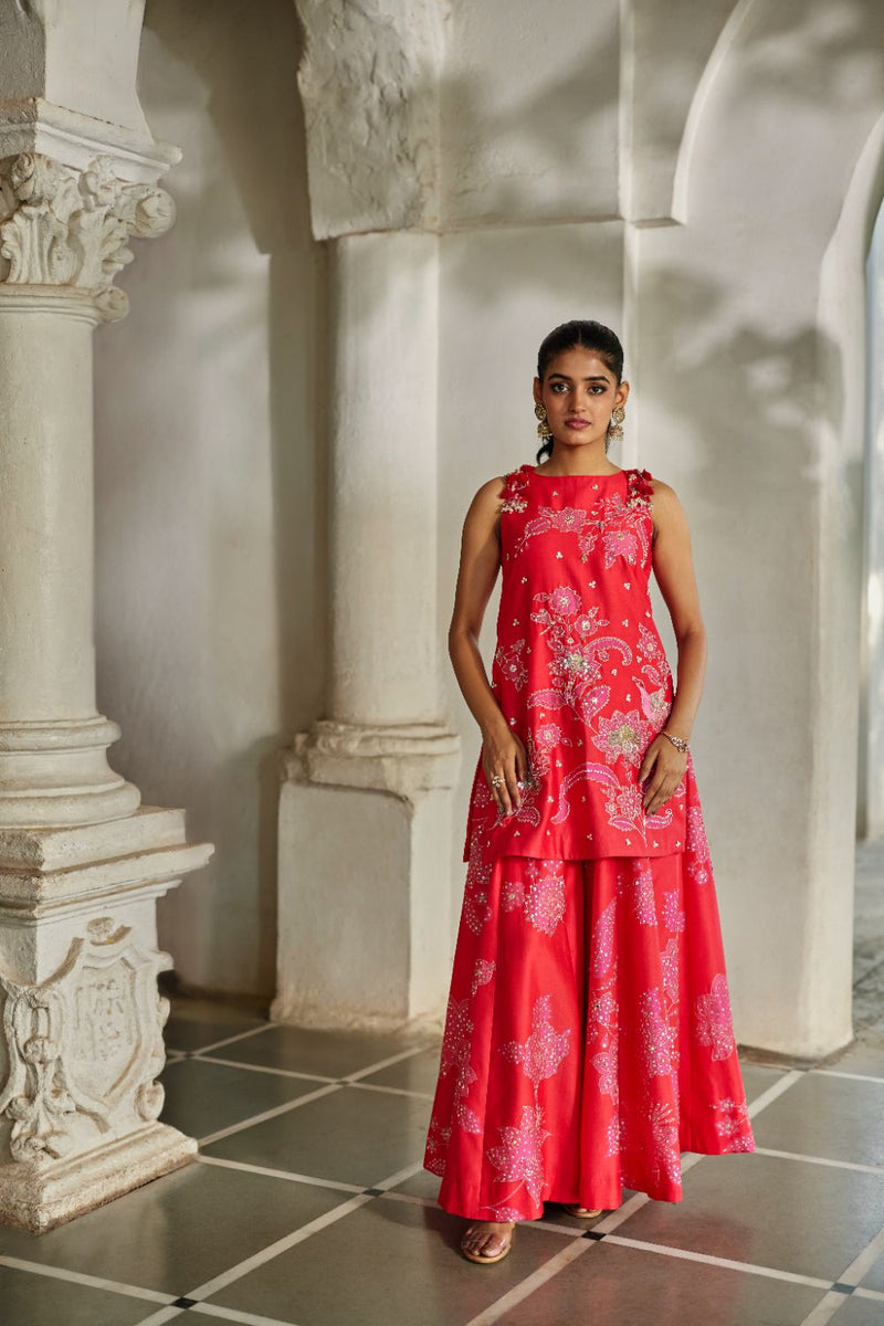 PH-2846 Halo Kurti Set – Red by Paulmi & Harsh in pink color for women in Singapore