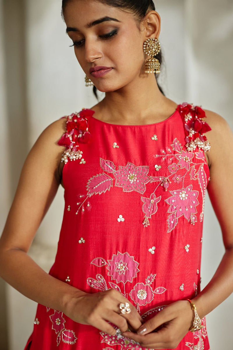 PH-2846 Halo Kurti Set – Red by Paulmi & Harsh in pink color for women in Singapore