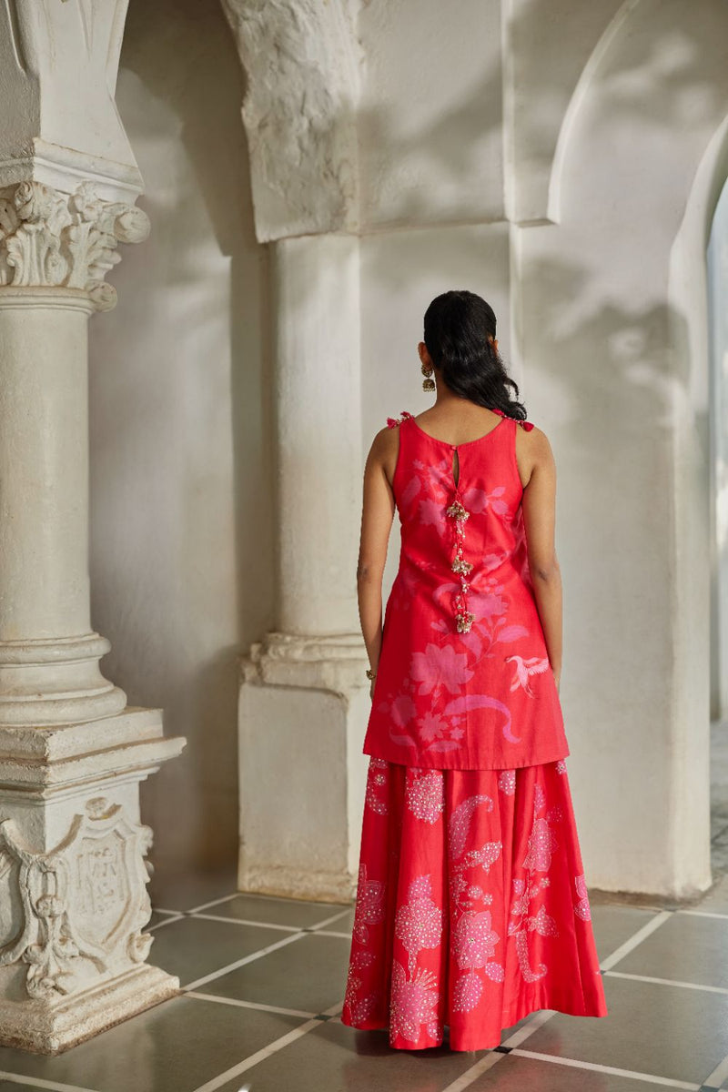 PH-2846 Halo Kurti Set – Red by Paulmi & Harsh in pink color for women in Singapore