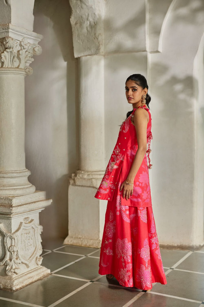 PH-2846 Halo Kurti Set – Red by Paulmi & Harsh in pink color for women in Singapore