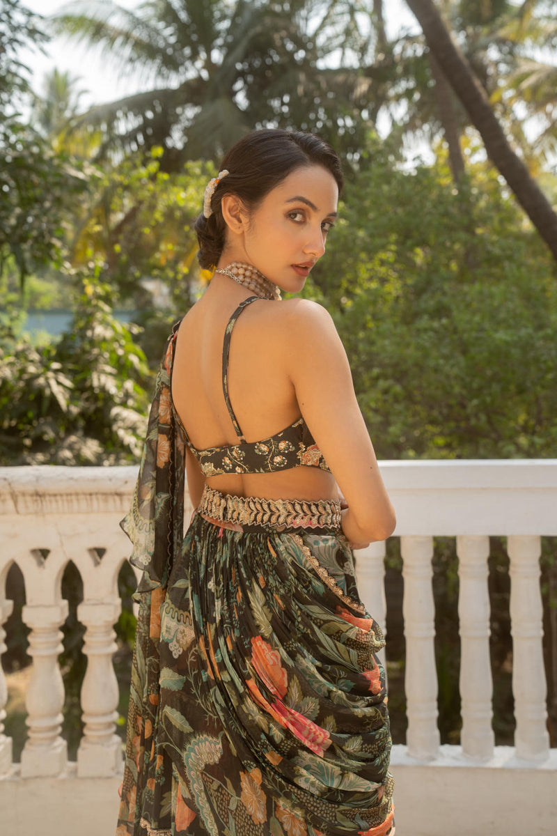 PH-3061 Saree-Black chiffon by Paulmi & Harsh in black color for women in Singapore