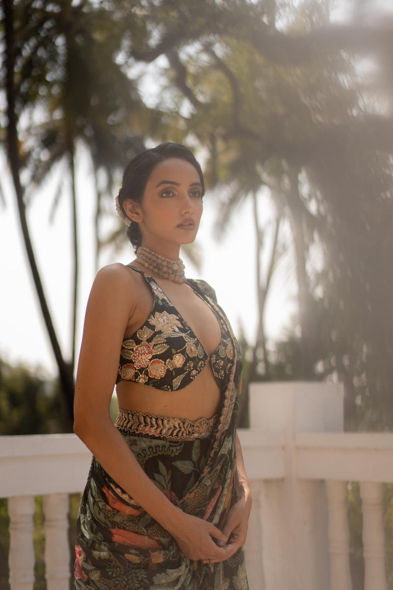 PH-3061 Saree-Black chiffon by Paulmi & Harsh in black color for women in Singapore