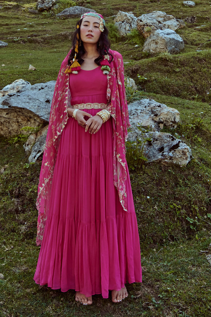 Phoebe Anarkali Set georgettte by Paulmi & Harsh-kahan Sep'26 in pink for women in Singapore