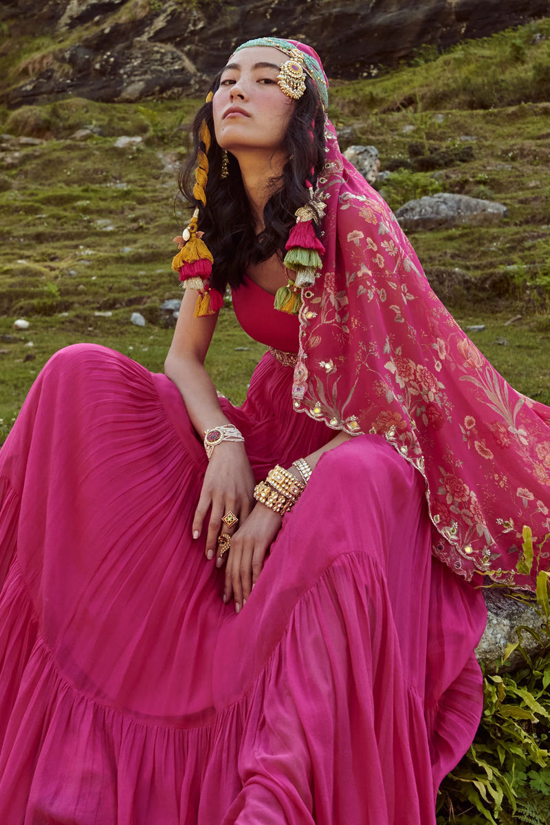 Phoebe Anarkali Set georgettte by Paulmi & Harsh-kahan Sep'26 in pink for women in Singapore