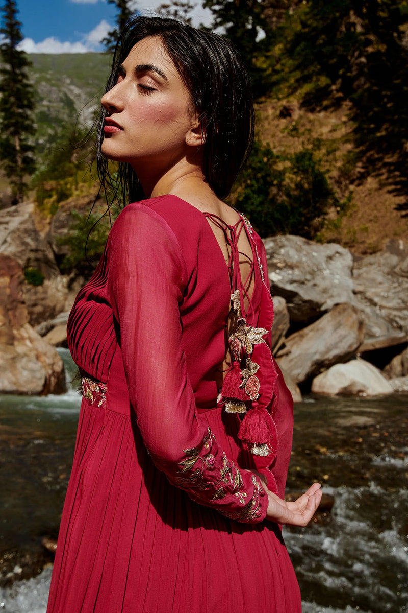 Pia Anarkali Set georgettte by Paulmi & Harsh-kahan Sep'26 in wine for women in Singapore