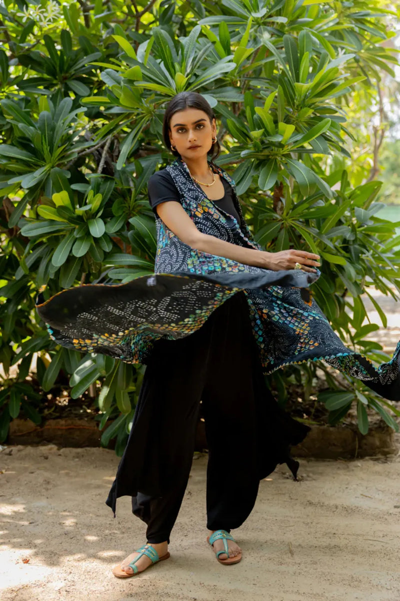 PINWHEEL SHRUG-BLACK silk by Dyelogue in black color for women in Singapore