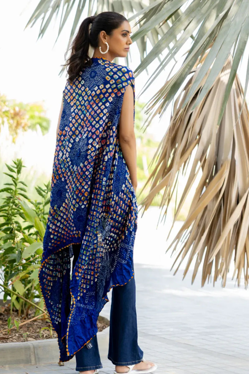 PINWHEEL SHRUG-INDIGO silk by Dyelogue for women in Singapore