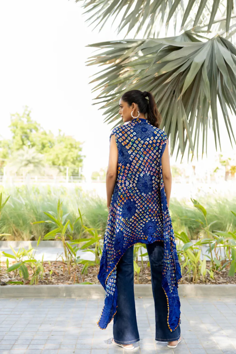 PINWHEEL SHRUG-INDIGO silk by Dyelogue for women in Singapore