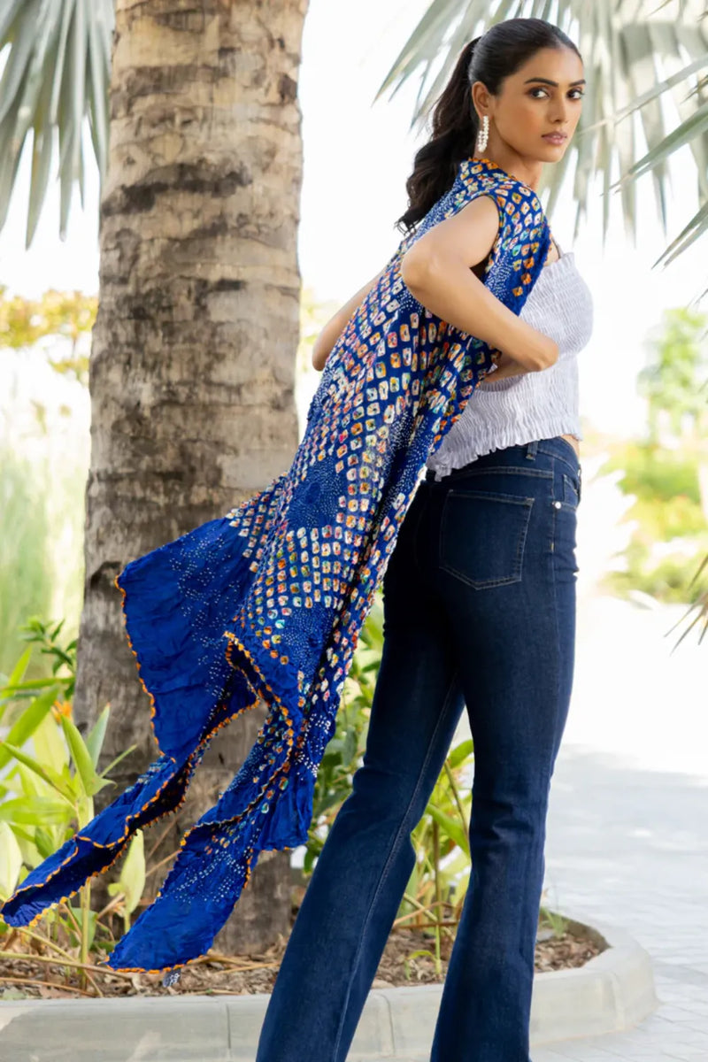PINWHEEL SHRUG-INDIGO silk by Dyelogue for women in Singapore
