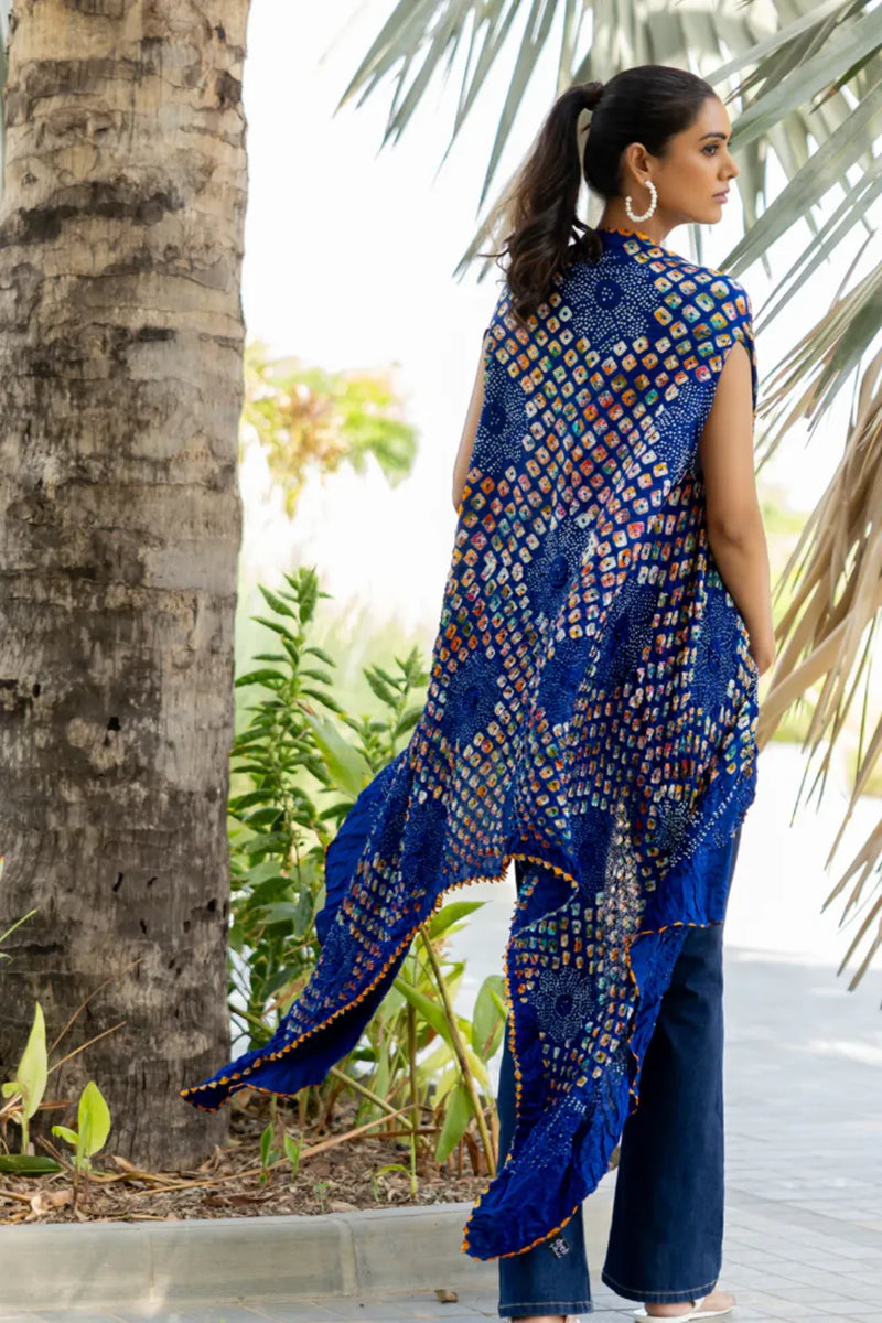 PINWHEEL SHRUG-INDIGO silk by Dyelogue for women in Singapore