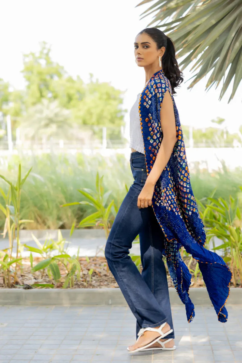 PINWHEEL SHRUG-INDIGO silk by Dyelogue for women in Singapore