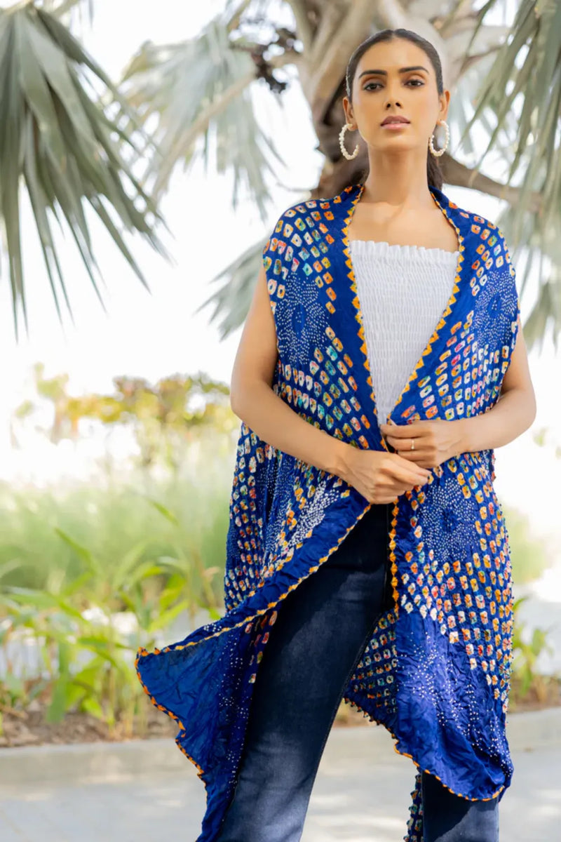 PINWHEEL SHRUG-INDIGO silk by Dyelogue for women in Singapore