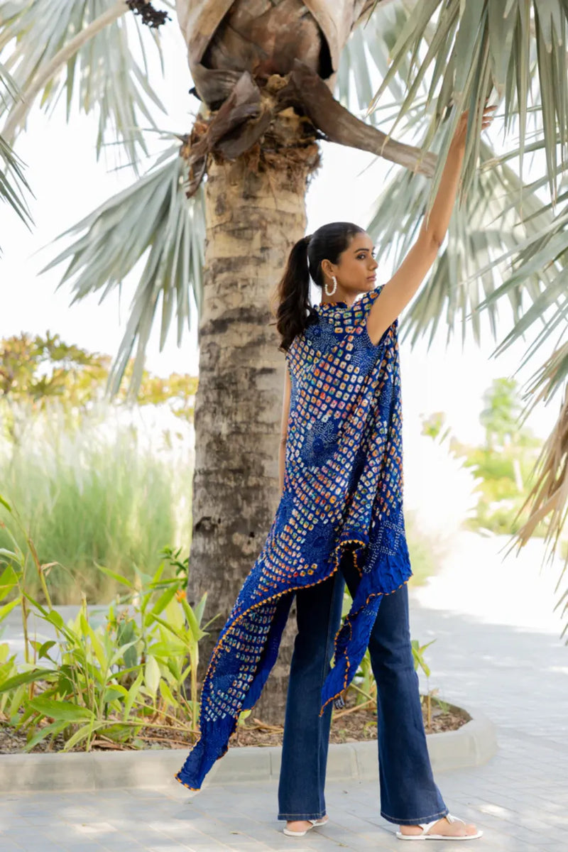 PINWHEEL SHRUG-INDIGO silk by Dyelogue for women in Singapore