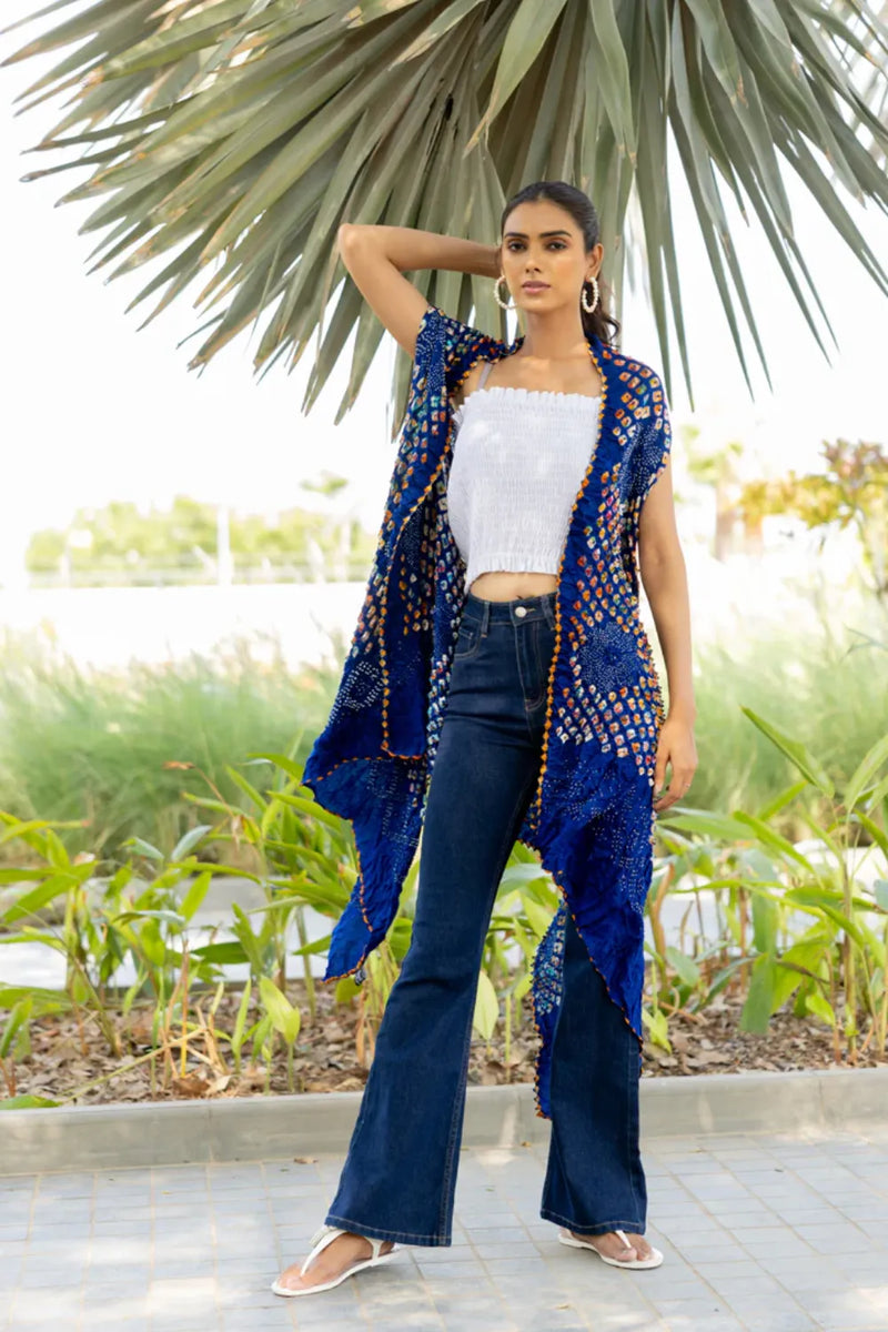 PINWHEEL SHRUG-INDIGO silk by Dyelogue for women in Singapore