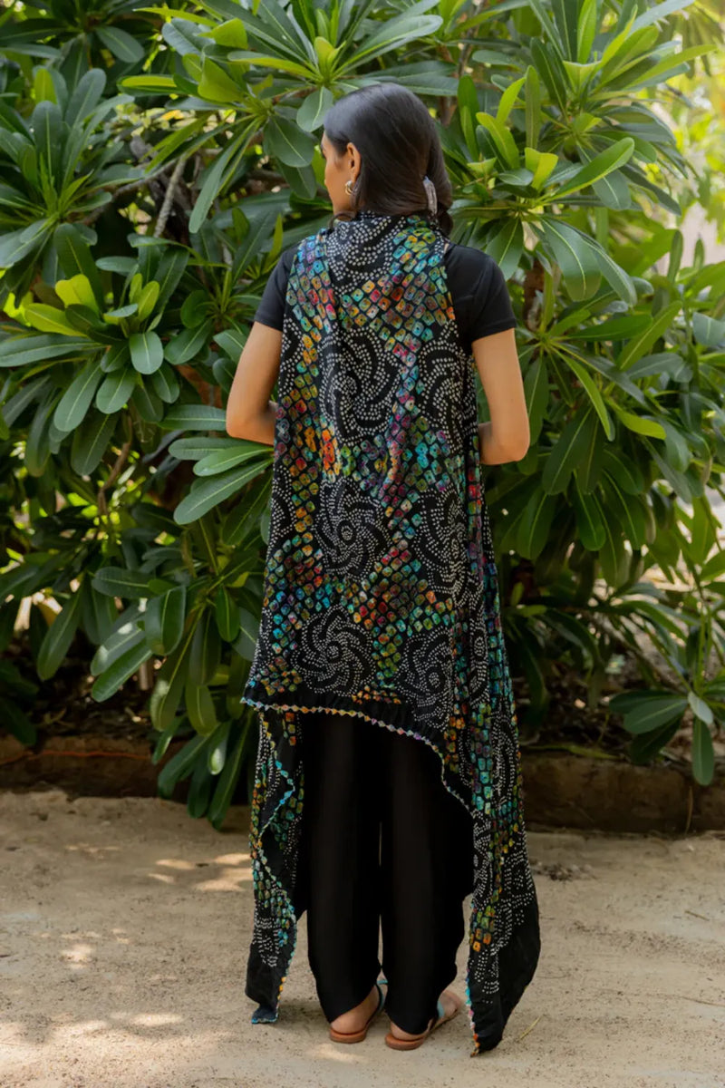 PINWHEEL SHRUG-BLACK silk by Dyelogue in black color for women in Singapore