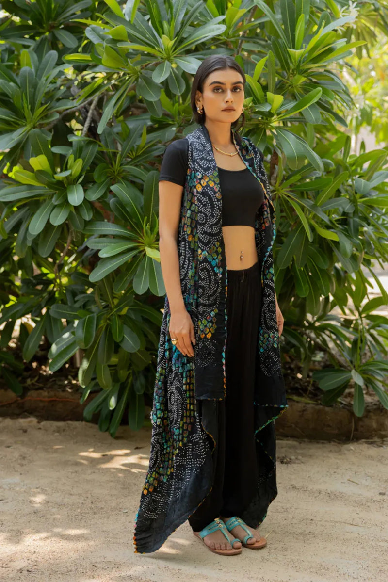 PINWHEEL SHRUG-BLACK silk by Dyelogue in black color for women in Singapore