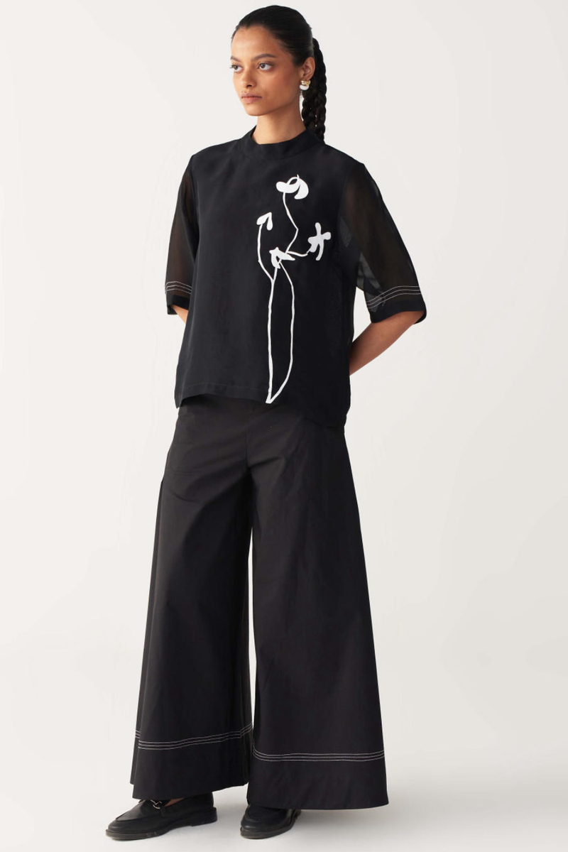 POPPY TOP-BLACK organza by THREE in black color for women in Singapore
